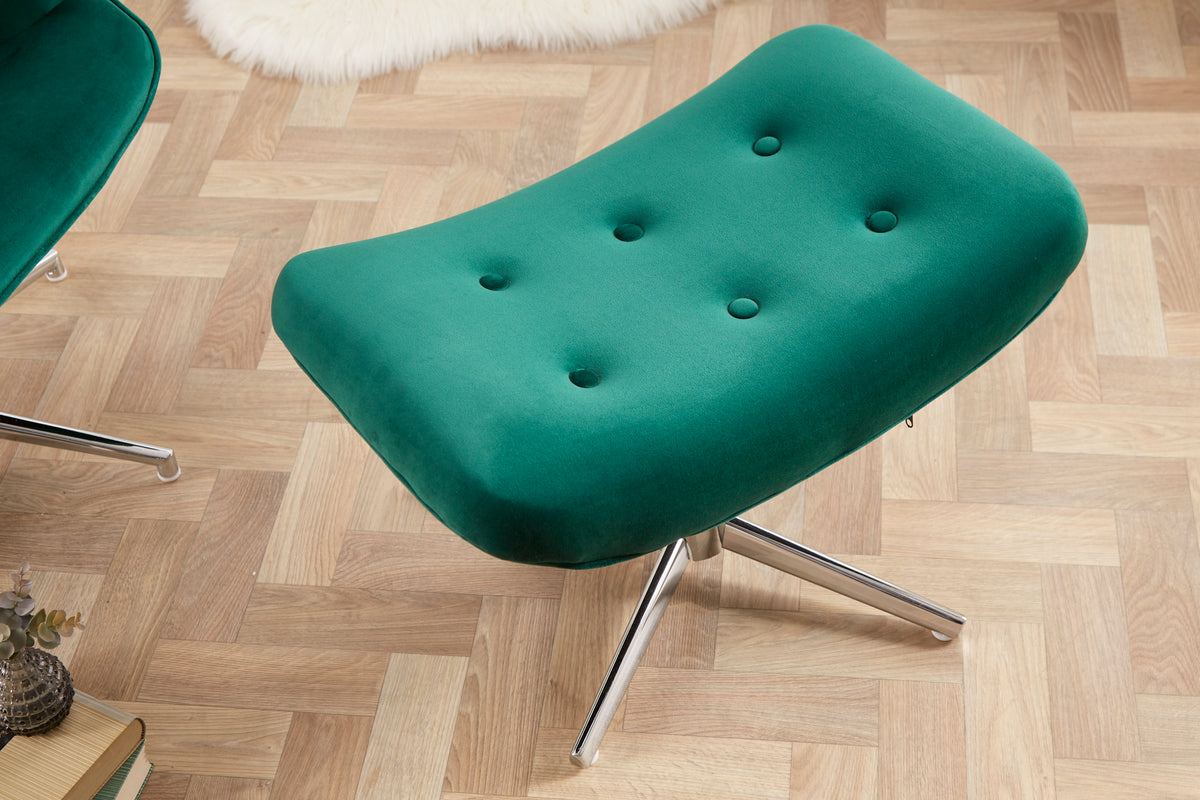 MR. LOUNGER Eleganter Hocker grau Samt mit Chromgestell