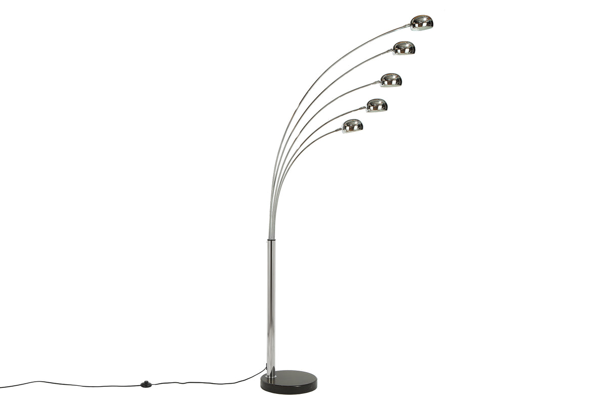 FIVE LIGHTS Design Bogenlampe 205cm chrom Stehlampe mit schwarzem Marmorfuß