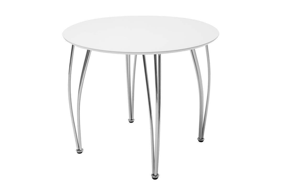 ARRONDI modern dining table 90cm white chrome round bistro table