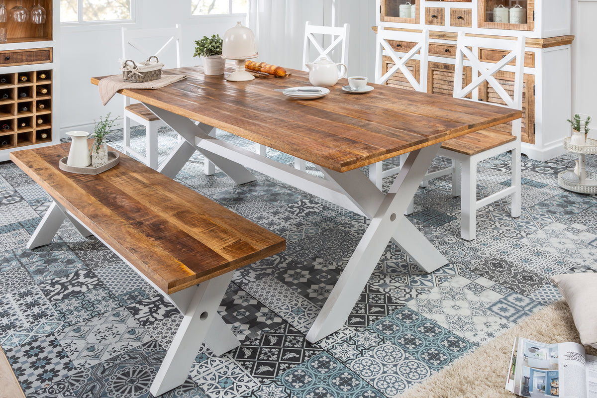 LONG ISLAND Solid dining table 200cm mango wood X-frame country house style