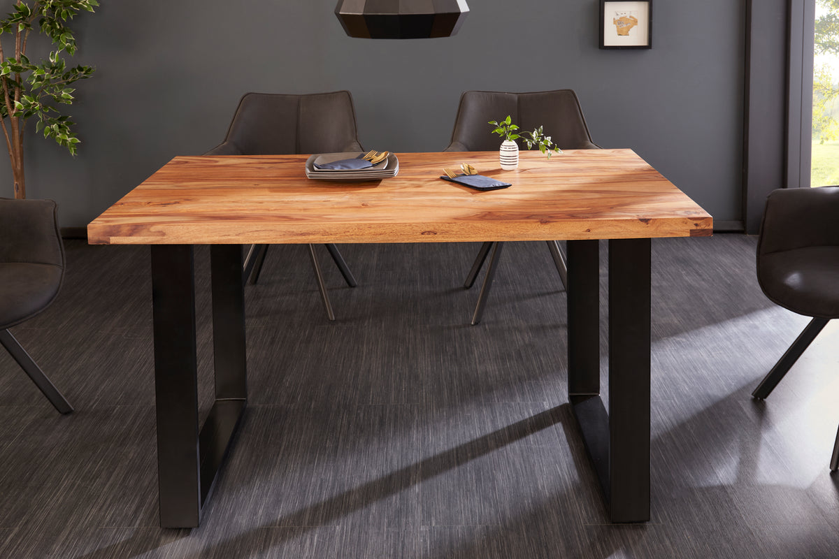 IRON CRAFT solid wood dining table 140cm natural black Sheesham stone finish industrial design