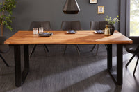 IRON CRAFT solid wood dining table 180cm natural black Sheesham stone finish industrial design