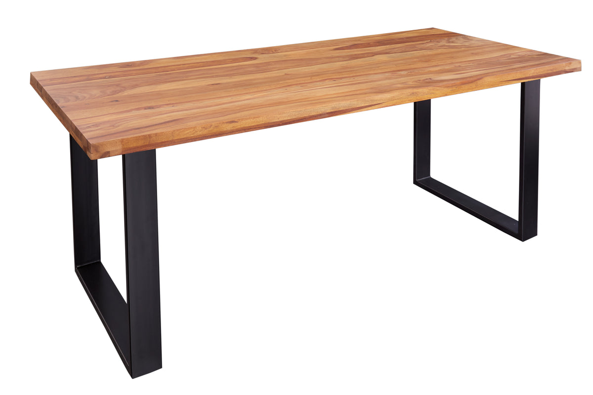 IRON CRAFT solid wood dining table 180cm natural black Sheesham stone finish industrial design