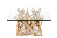 Design Teakholz Couchtisch DRIFTWOOD 80cm mit Glasplatte eckig