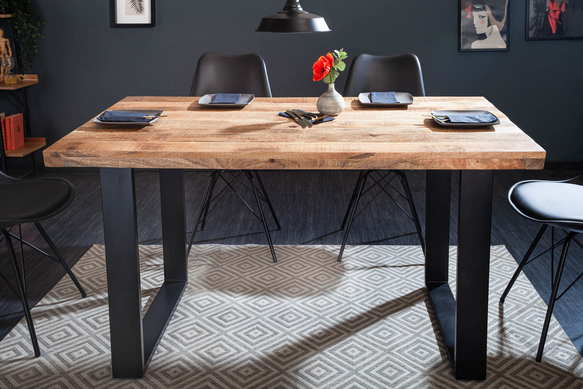 IRON CRAFT Solid dining table 140cm mango wood black iron frame skid industrial design