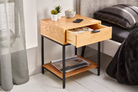 ELEMENTS Industrial bedside table 40cm oak side table with drawer