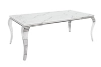 MODERN BAROQUE Elegant dining table 200cm glass top in marble look stainless steel legs