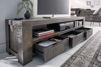 IRON CRAFT Solid TV board 170cm gray mango wood lowboard 3 drawers