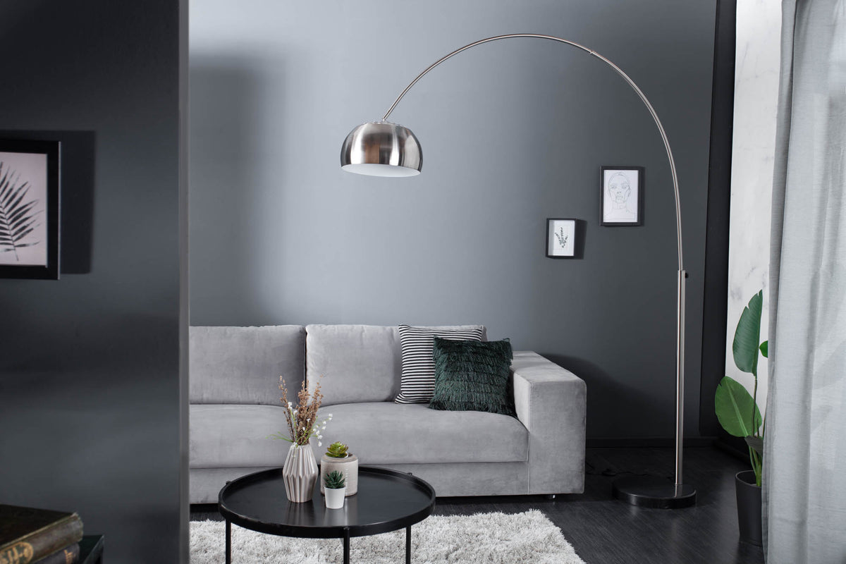 LOUNGE DEAL Ausziehbare Bogenlampe 170-210cm chrom gebürstet Marmorfuß Stehlampe