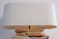 RIVERINE Handgearbeitete Treibholz Lampe 55cm creme Leinenschirm Tischleuchte