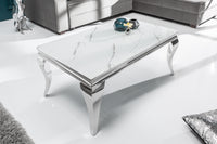 MODERN BAROCK Eleganter Couchtisch 100cm Glasplatte in Marmoroptik Edelstahlbeine