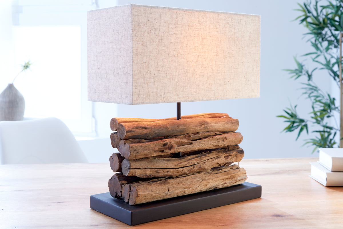 PERIFERE Handmade table lamp 40cm beige driftwood linen shade