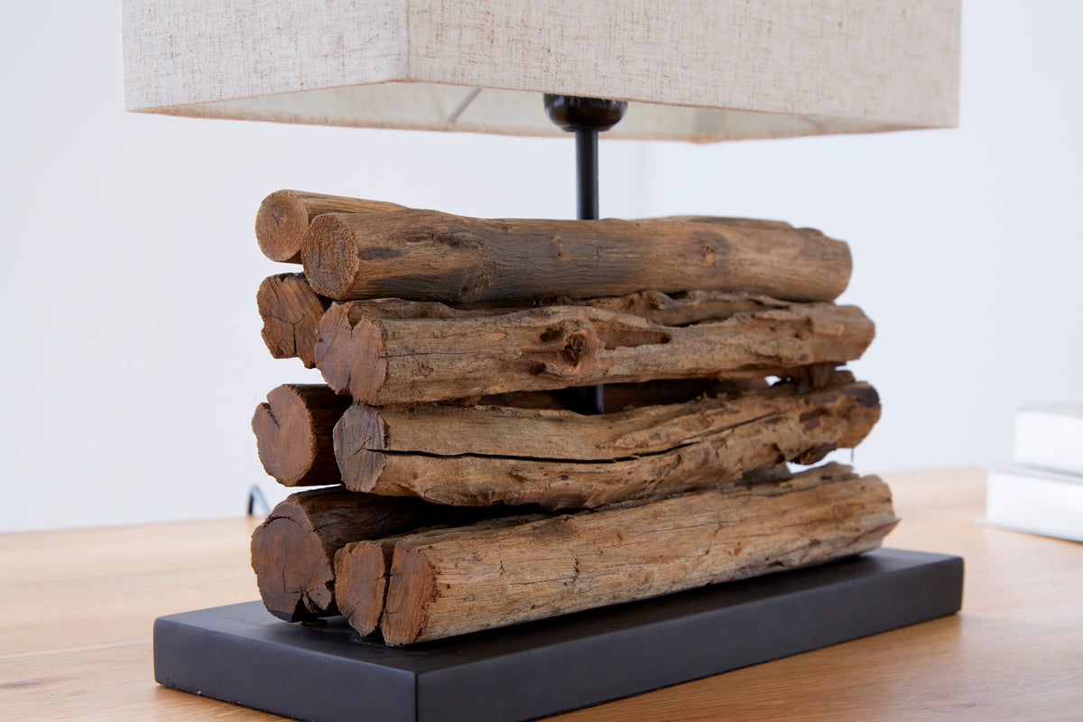 PERIFERE Handmade table lamp 40cm beige driftwood linen shade