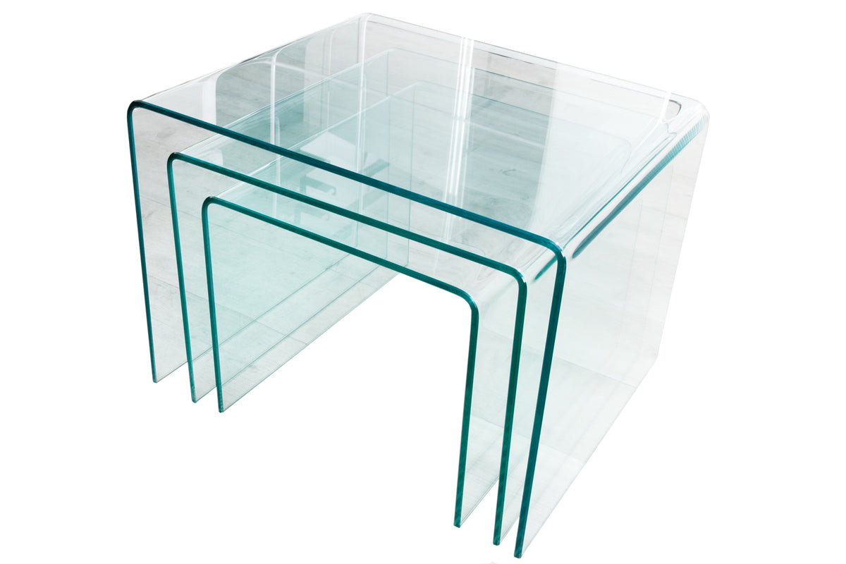 FANTOME Design 3er Set Glas Couchtisch 60cm Beistelltische transparent