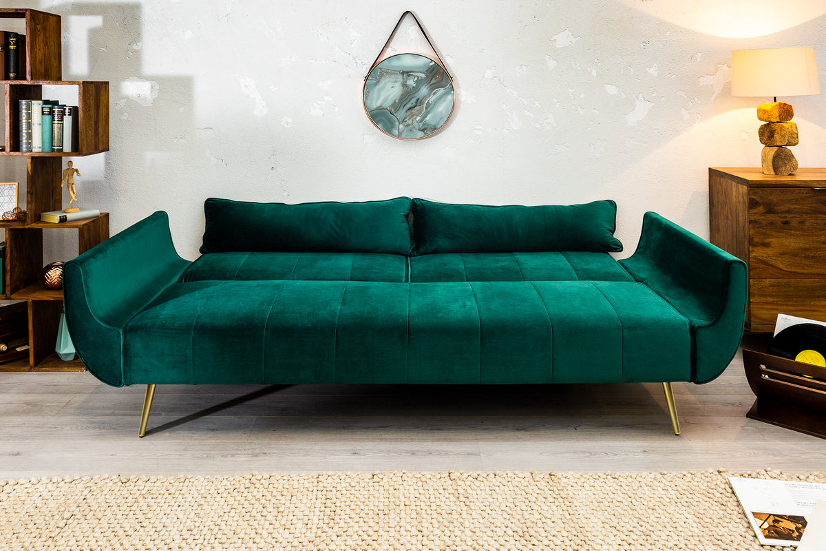 DIVANI Retro Schlafsofa 220cm Samt goldene Füße Bettfunktion 3er Sofa