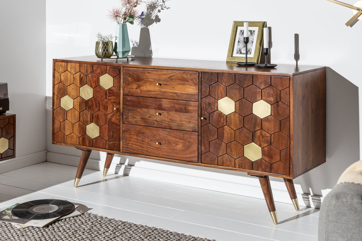 MYSTIC LIVING Massives Sideboard 145cm Akazie braun gold Retro Design