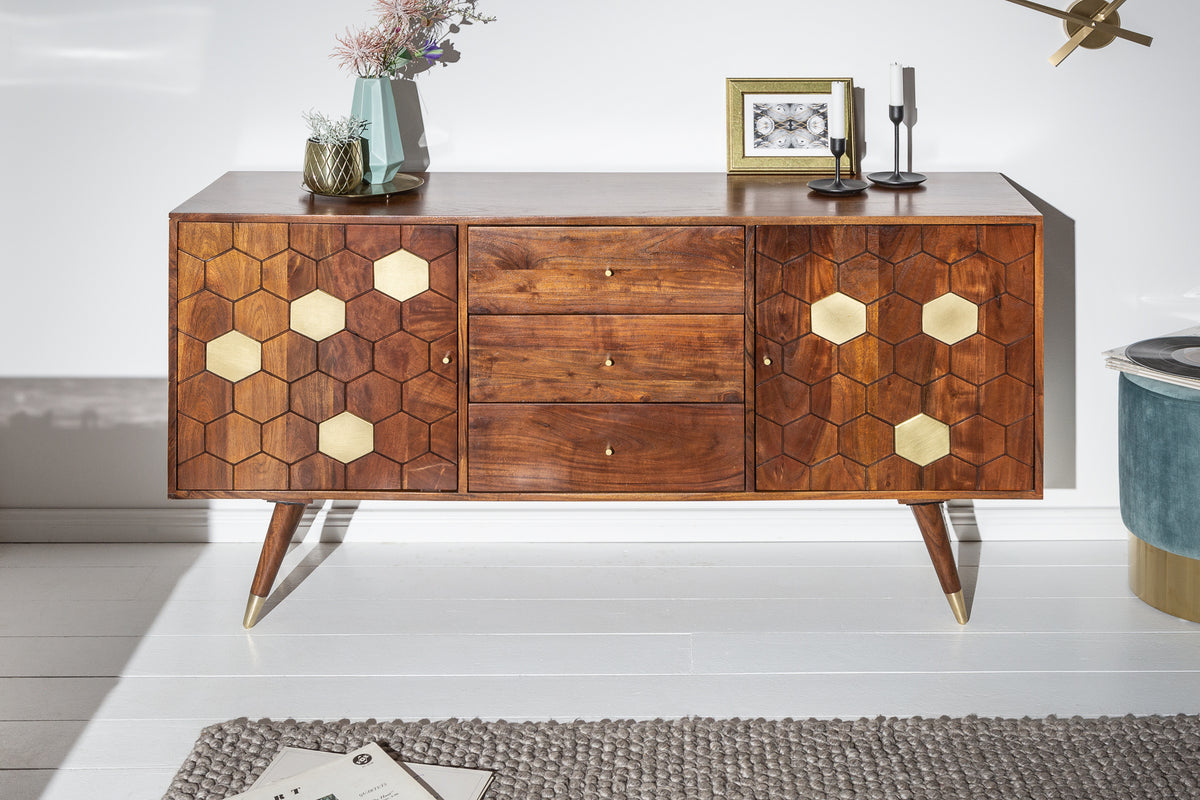 MYSTIC LIVING Massives Sideboard 145cm Akazie braun gold Retro Design