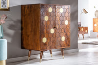 MYSTIC LIVING Solid bar cabinet 75cm acacia brown gold retro design