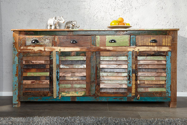 JAKARTA Einzigartiges Sideboard 160cm bunt recyceltes Massivholz aus Fischerbooten