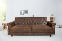 MAISON BELLE AFFAIRE Chesterfield 3er Sofa 220cm antik braun 3-Sitzer mit Schlaffunktion