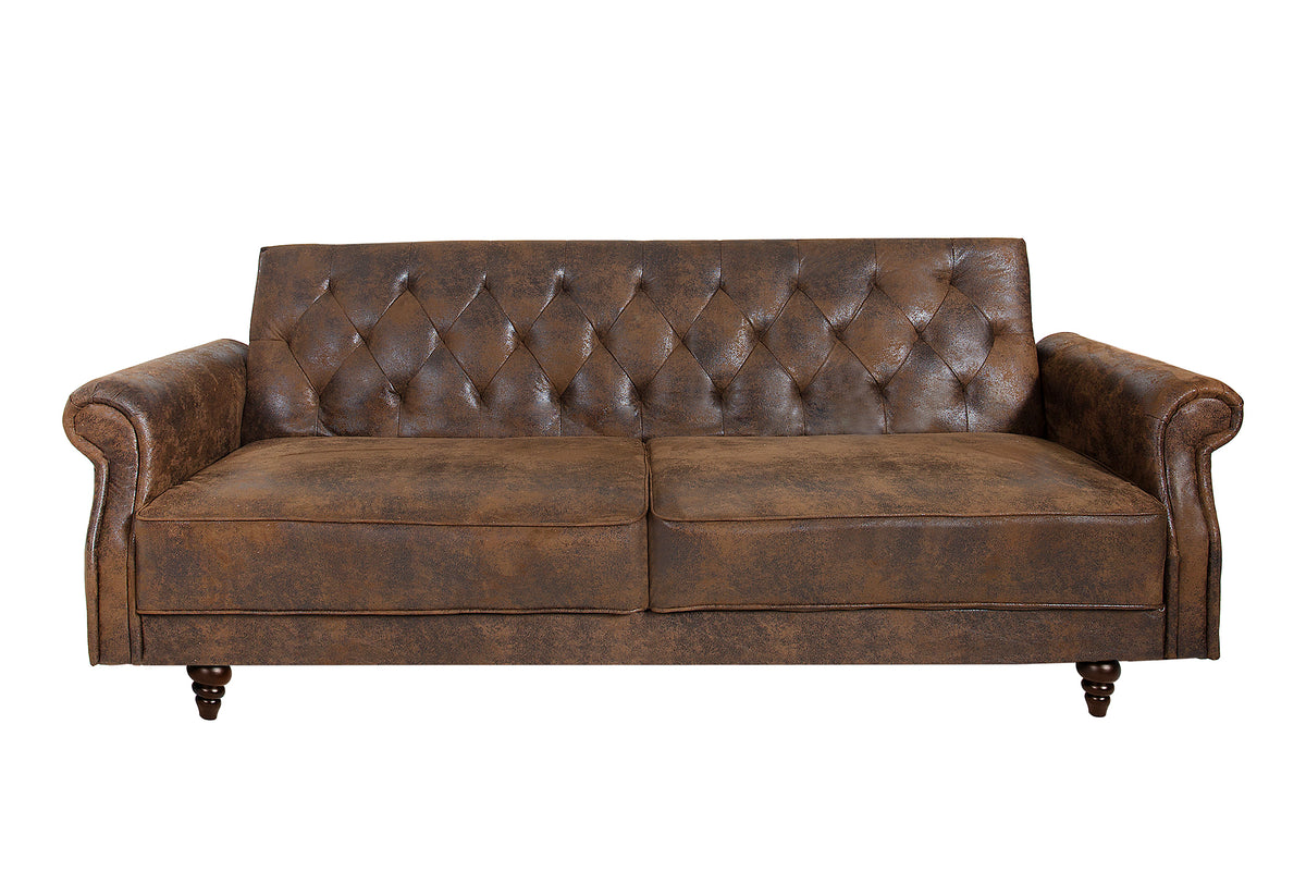 MAISON BELLE AFFAIRE Chesterfield 3er Sofa 220cm antik braun 3-Sitzer mit Schlaffunktion