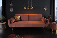 DIVANI retro sofa bed 220cm velvet golden feet bed function 3 seater sofa