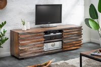 RELIEF Solid TV lowboard 150cm smoke finish Sheesham wood with elaborate front