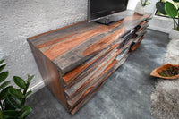 RELIEF Solid TV lowboard 150cm smoke finish Sheesham wood with elaborate front