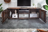 RELIEF Solid TV lowboard 150cm smoke finish Sheesham wood with elaborate front