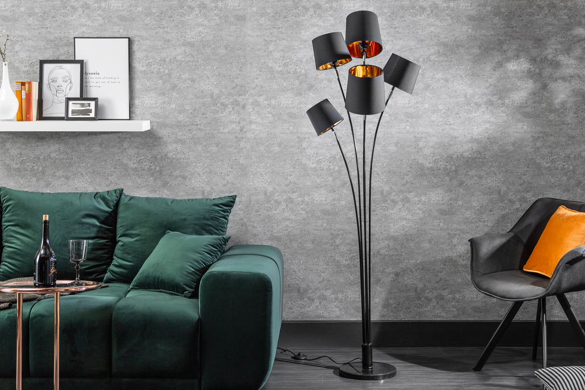 LEVELS design floor lamp 176cm with 5 linen shades black gold floor lamp