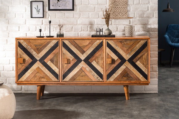 LONG ISLAND Elegantes Sideboard 160cm Mangoholz-Optik mit Retro Muster