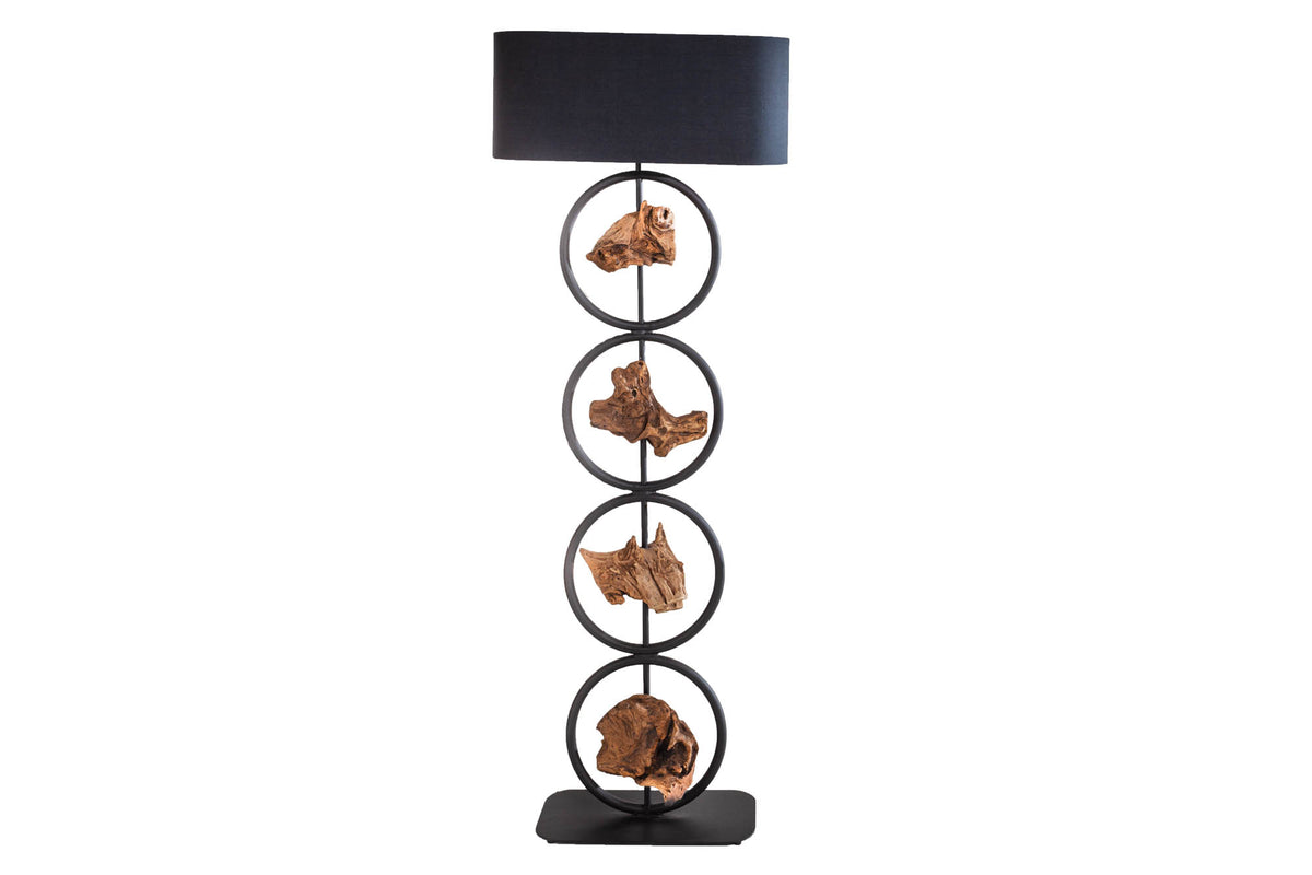 ELEMENTS Design Stehlampe 147cm schwarz Baumwollschirm Fuß mit Massivholz