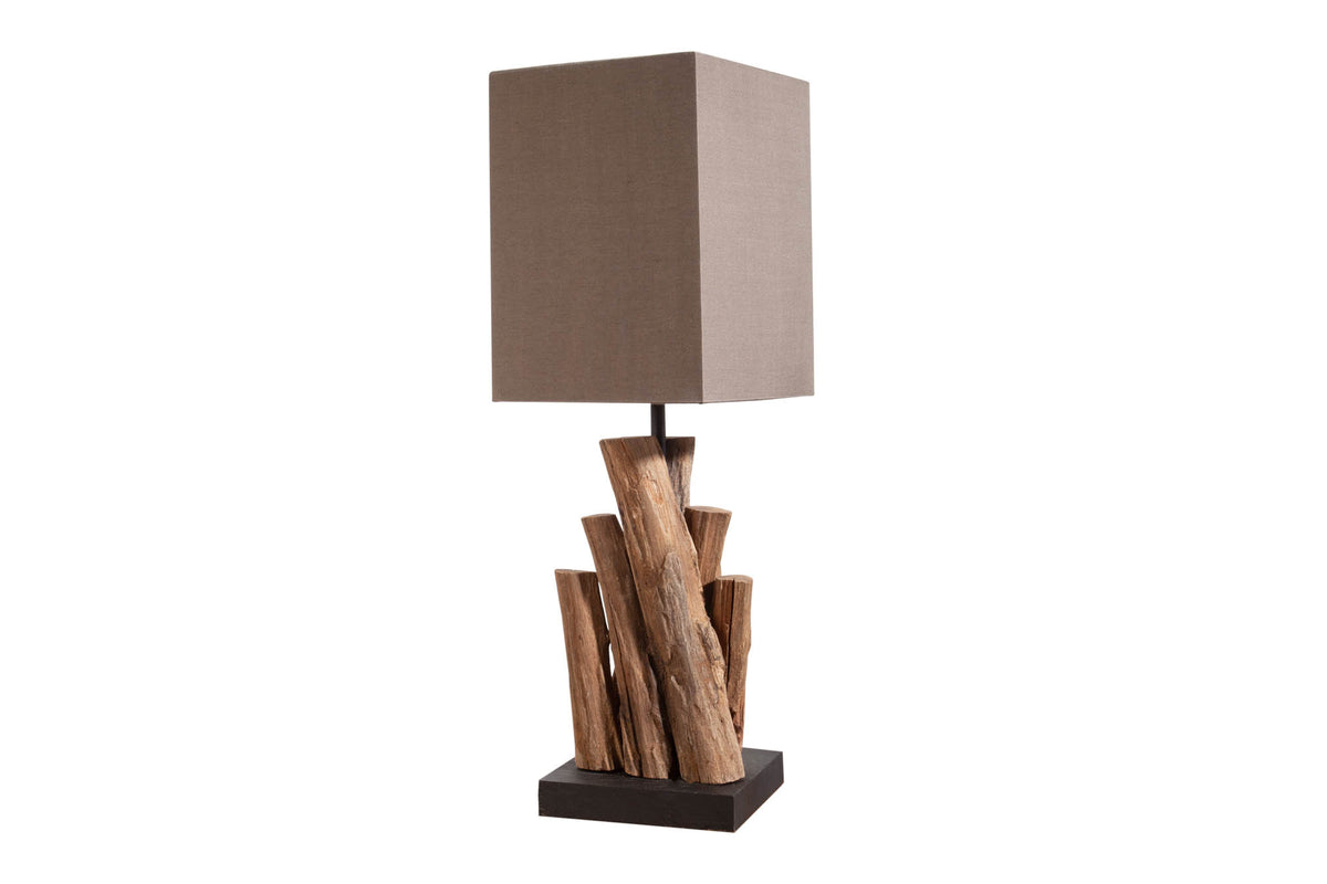 Handgefertigte Tischlampe PURE NATURE 45cm Akazienholz mit Baumwollschirm