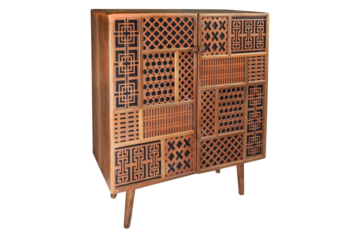 MARRAKESCH Massives Highboard 120cm Mangoholz mit Verzierung Boho Stil