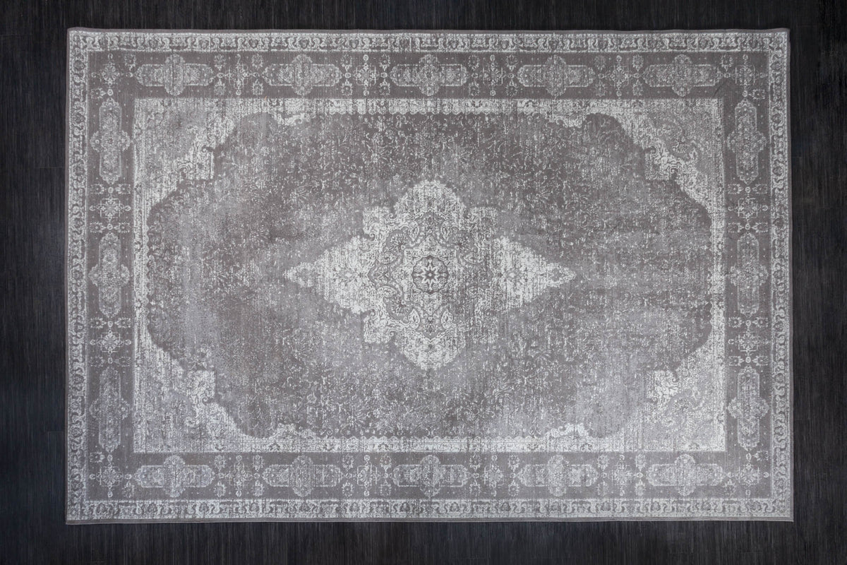 PURE UNIQUE Orientalischer Baumwoll-Teppich XXL 350x240cm antik-hellgrau geometrische Muster