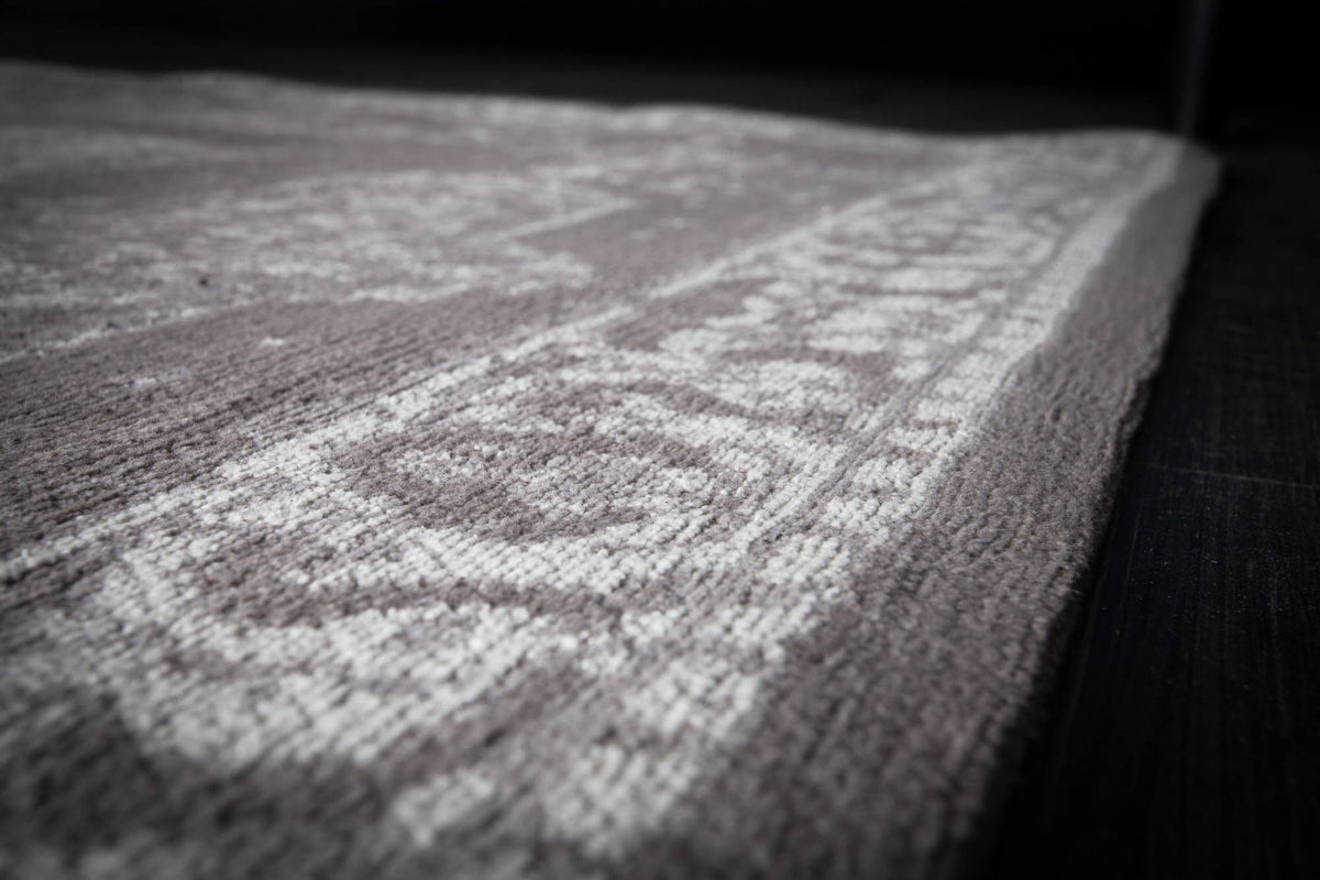 PURE UNIQUE Orientalischer Baumwoll-Teppich XXL 350x240cm antik-hellgrau geometrische Muster