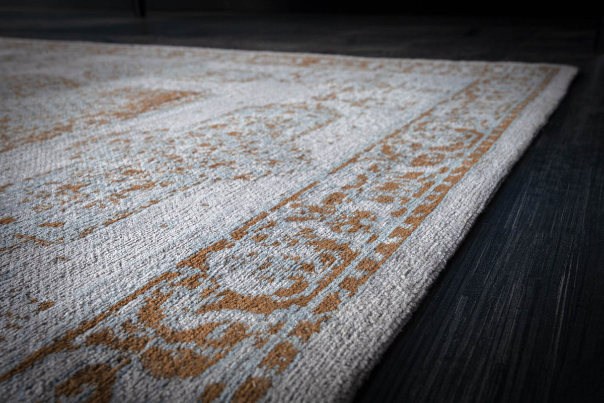 PURE UNIQUE Orientalischer Baumwoll-Teppich XXL 350x240cm antik grau geometrische Muster