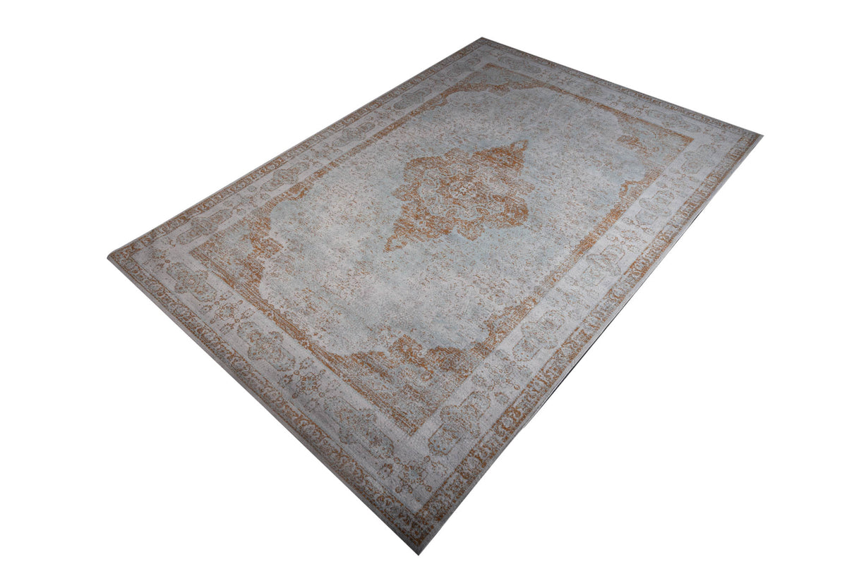 PURE UNIQUE Orientalischer Baumwoll-Teppich XXL 350x240cm antik grau geometrische Muster