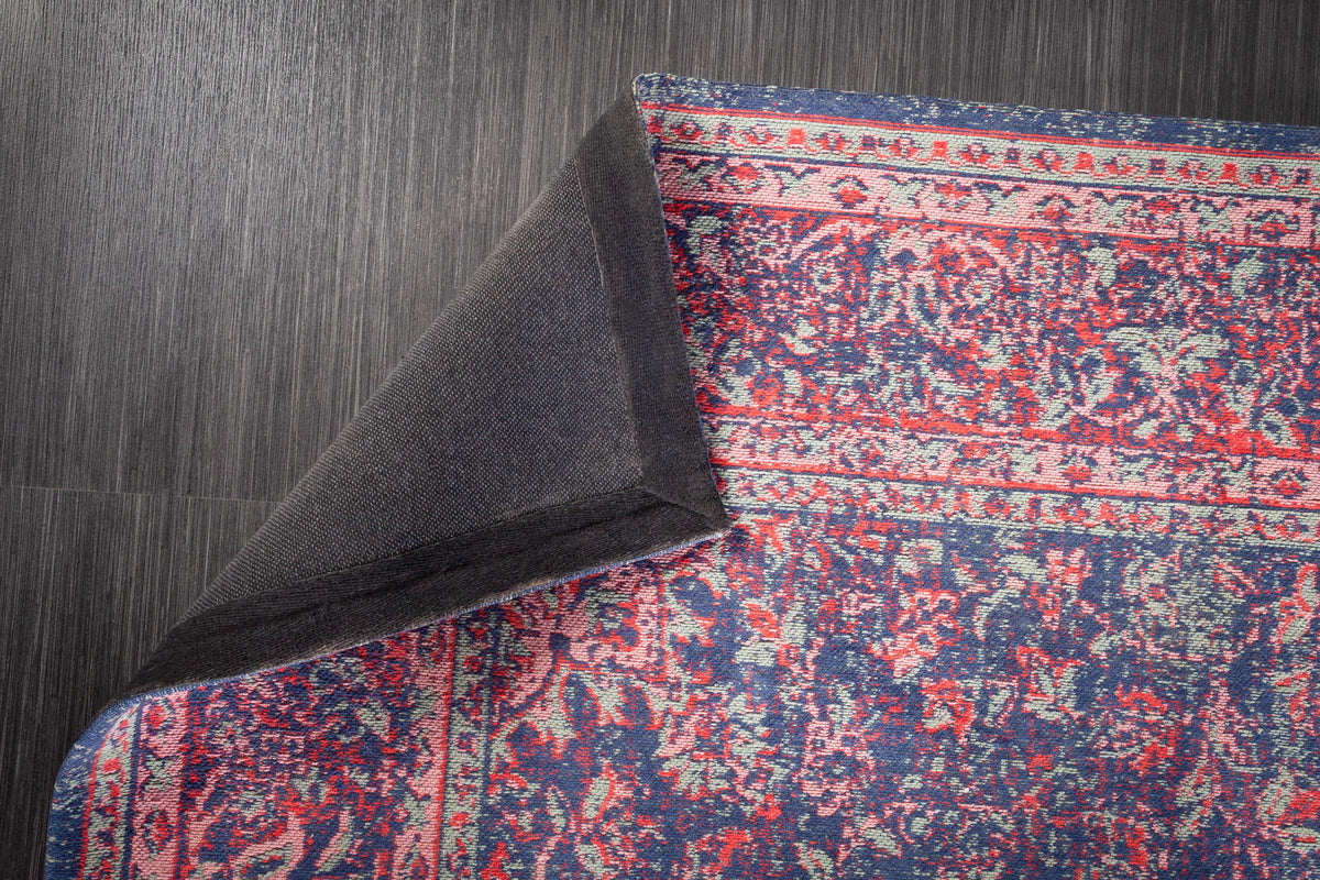 OLD MARRAKESCH Vintage Baumwoll-Teppich 240x160cm antik blau verwaschen Used Look
