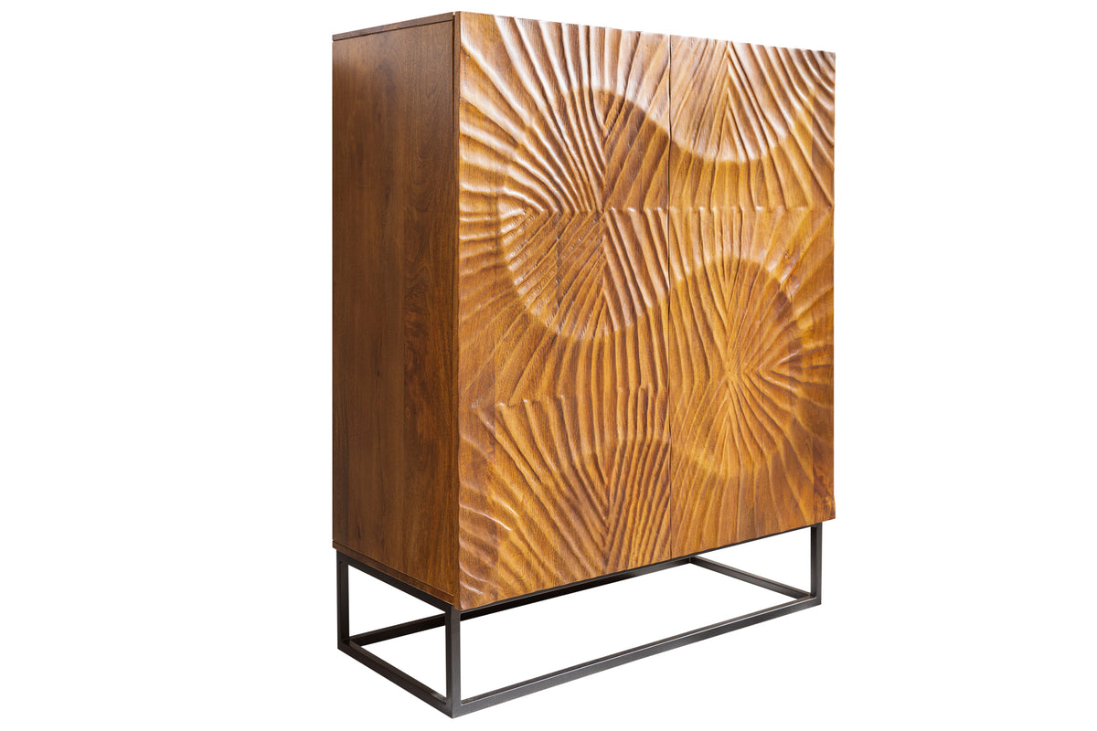 SCORPION Massives Highboard 120cm braun Mangoholz aufwendige 3D Schnitzereien