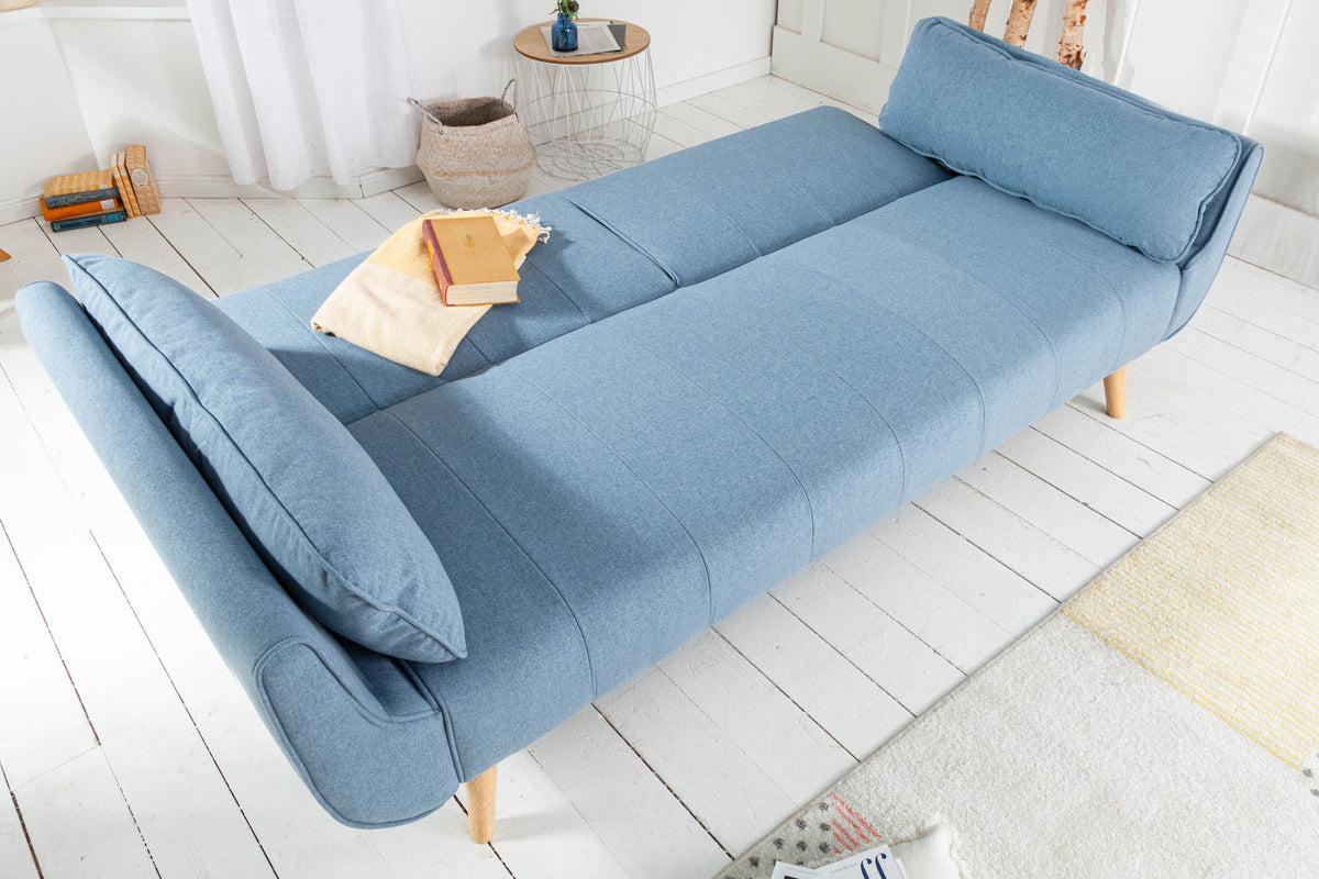 DIVANI Design Schlafsofa 220cm hellblau Bettfunktion 3er Sofa Scandinavian Design