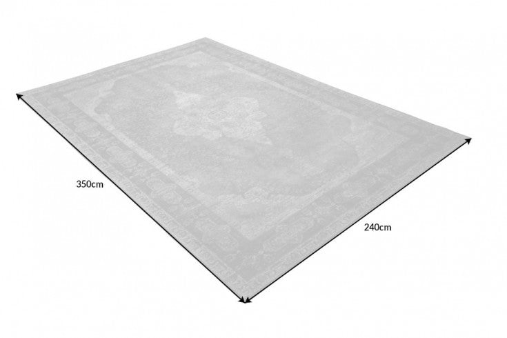 PURE UNIQUE Orientalischer Baumwoll-Teppich XXL 350x240cm antik-hellgrau geometrische Muster