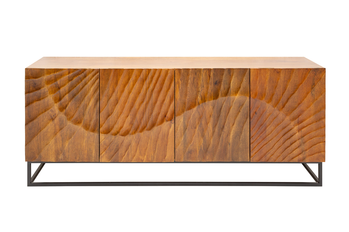 SCORPION Massives Sideboard 177cm braun Mangoholz aufwendige 3D Schnitzereien