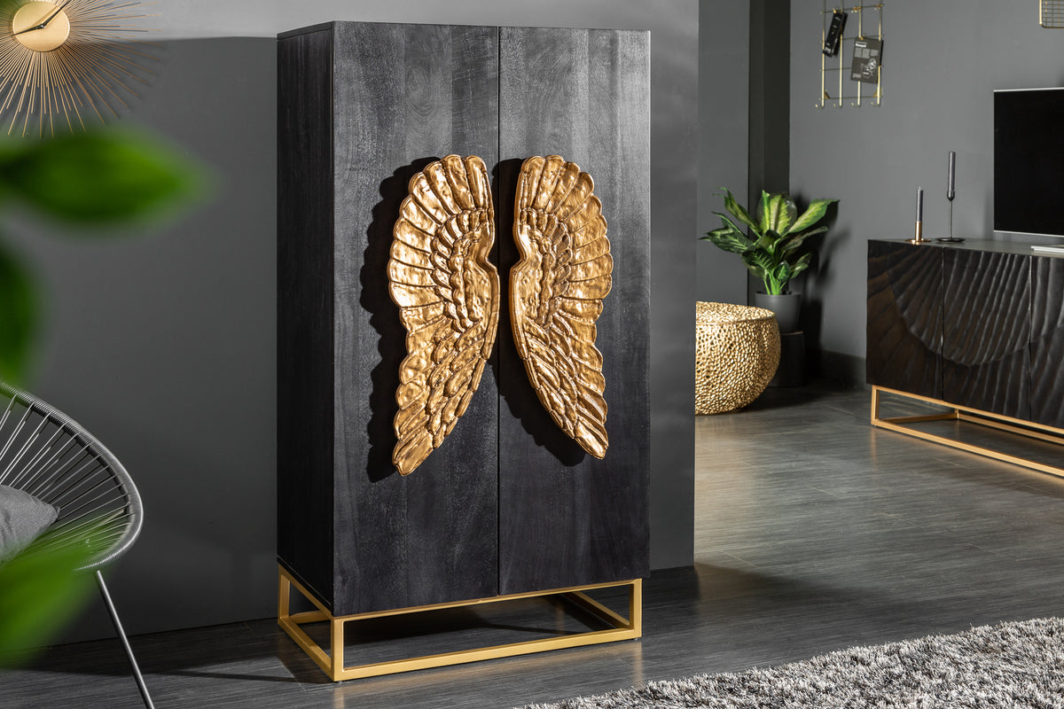 Highboard ANGEL 140cm black mango wood with gold wings