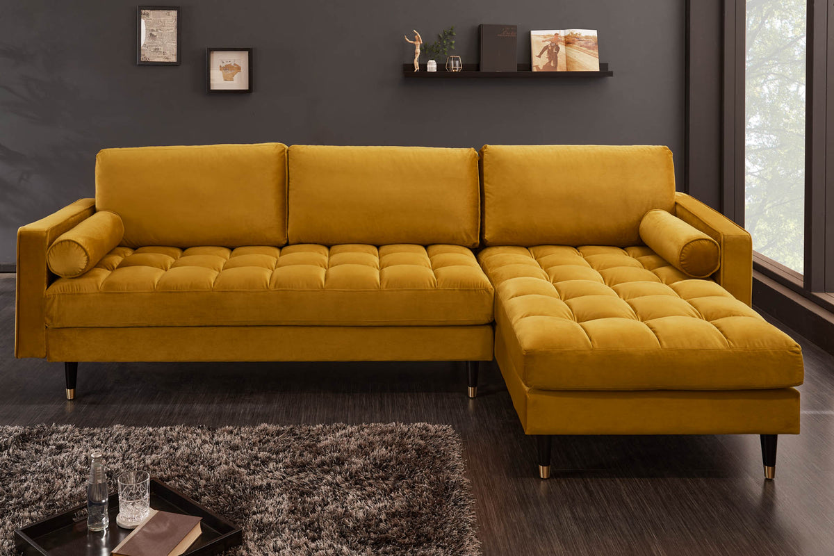 COZY VELVET Elegantes Ecksofa 260cm Samt Federkern 3er-Sofa