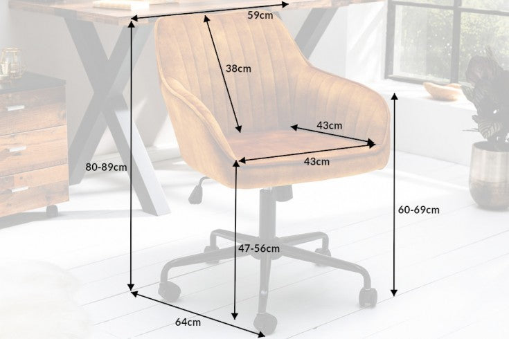 TURIN Höhenverstellbarer Bürostuhl Samt mit Armlehne Drehstuhl