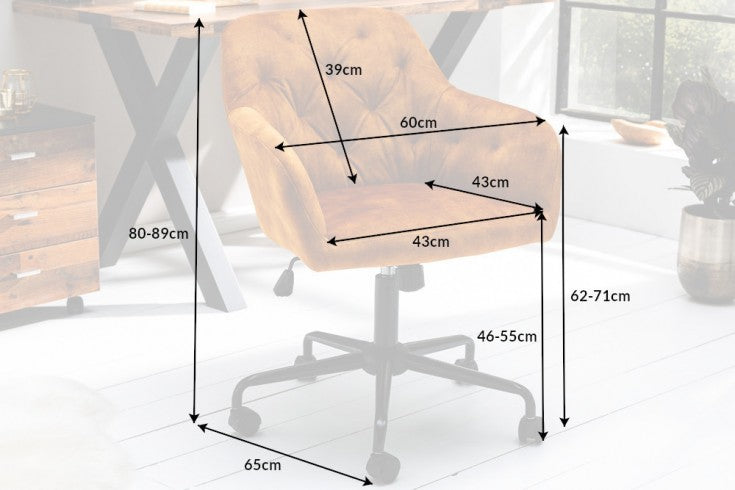 DUTCH COMFORT Höhenverstellbarer Bürostuhl senfgelb Samt mit Steppung