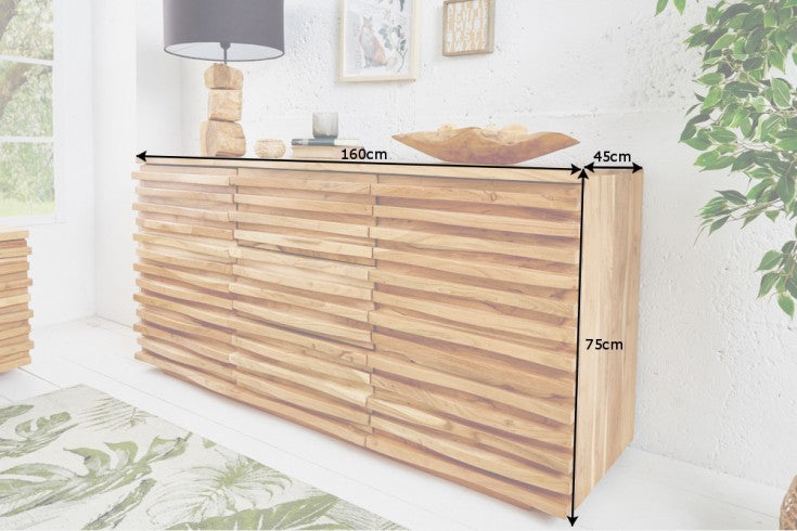 RELIEF Massives Sideboard 160cm Akazien Holz mit aufwändiger Front