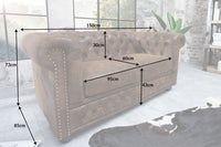 Chesterfield 2er Sofa 150cm antik braun mit Knopfheftung und Federkern