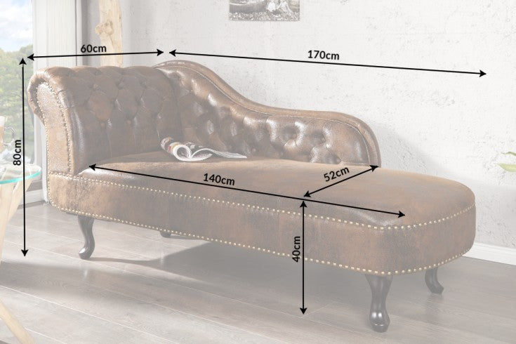 Chesterfield Récamière 170cm antik mit Knopfheftung und Nietenbesatz